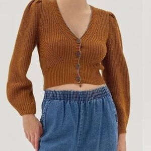 URBAN OUTFITTERS Puff Sleeve Button Down Cardigan.